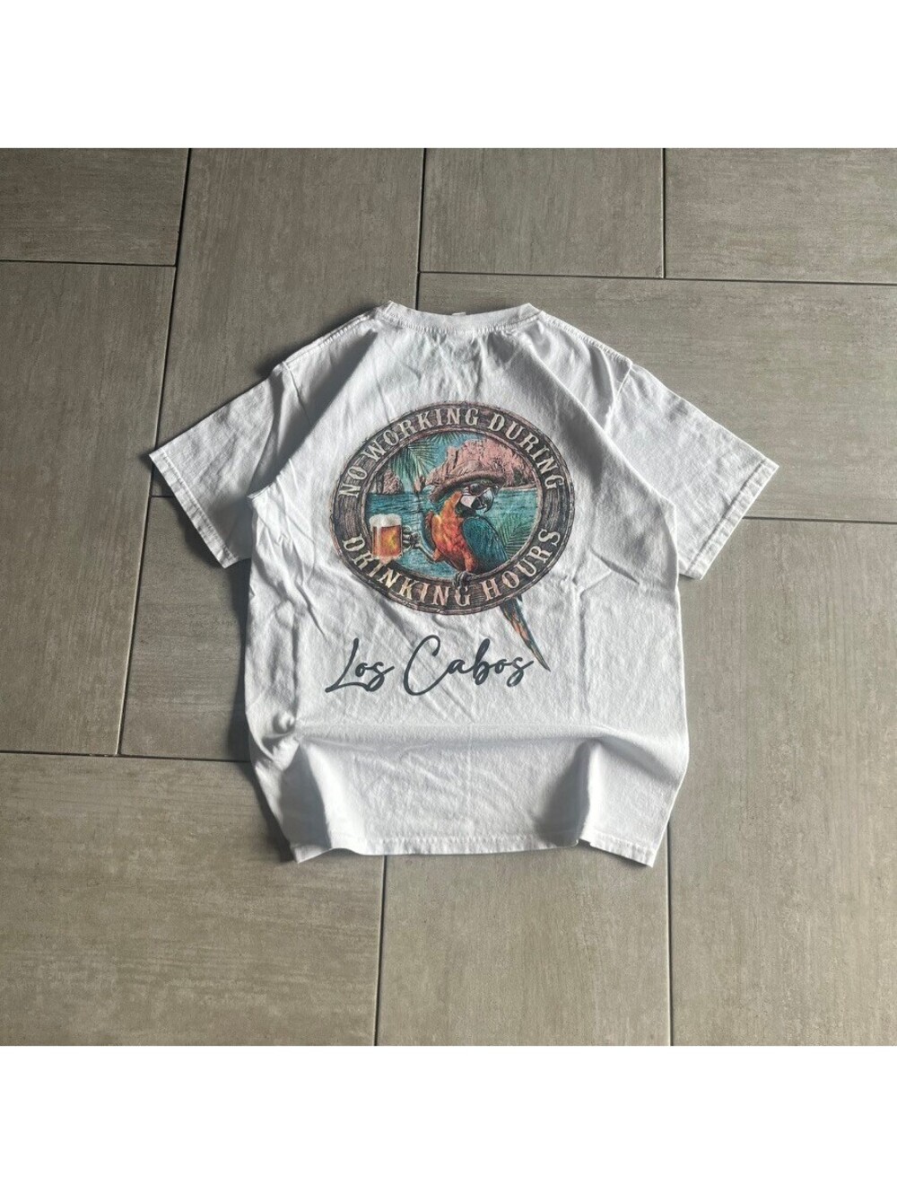 Yazbek White Graphic Tee Los Cabos Size Medium Cotton T-Shirt
